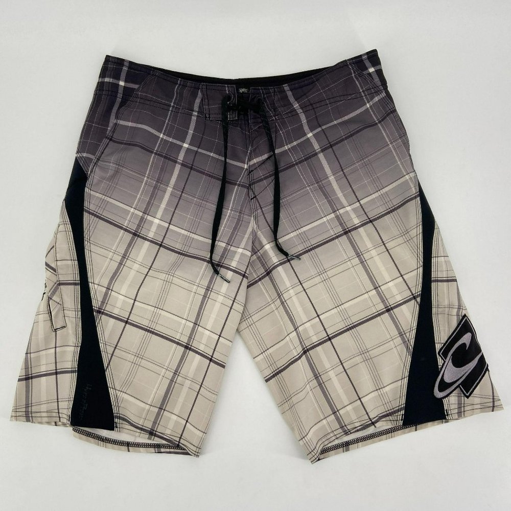 O'Neill Super Freak Black White Plaid Board Shorts